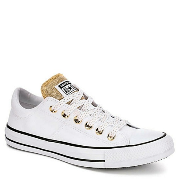 womens white and gold converse